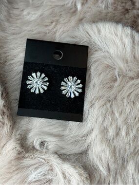 Crystal Sunburst Stud Earrings - Silver Tone
